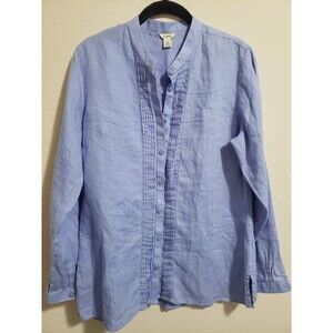 L.L. Bean Shirt Women's Medium 100% Linen Button Up Long Sleeve Slightly Fitted